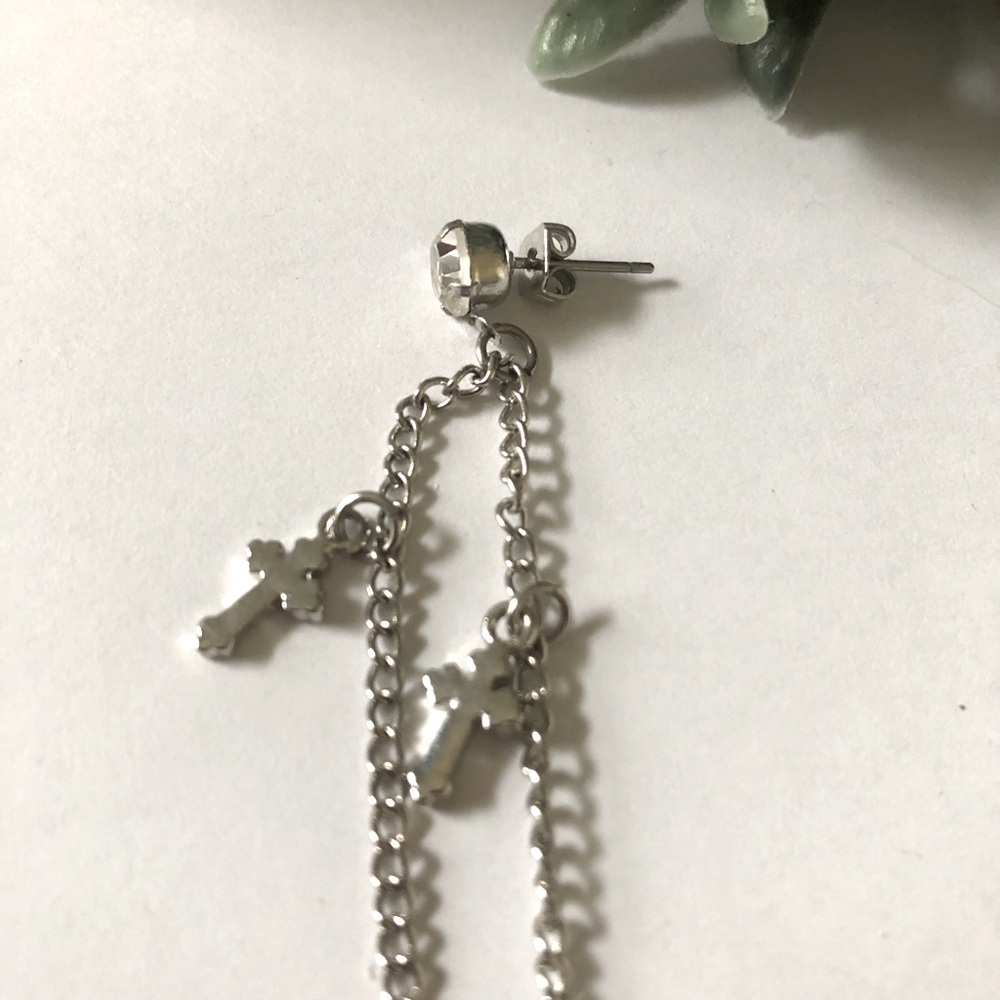 Silver Cross Dangle Earring - Picture 3 of 5